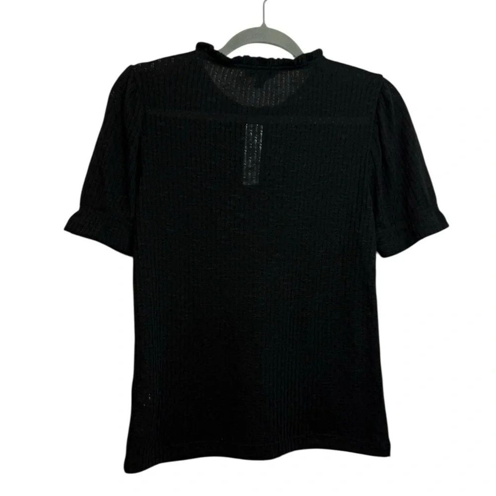 Nwt J.Crew Black Puff Sleeve Pointelle Top